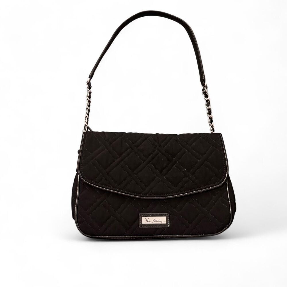 Vera Bradley Black Quilted Microfiber Shoulder Bag Chain Patent Strap